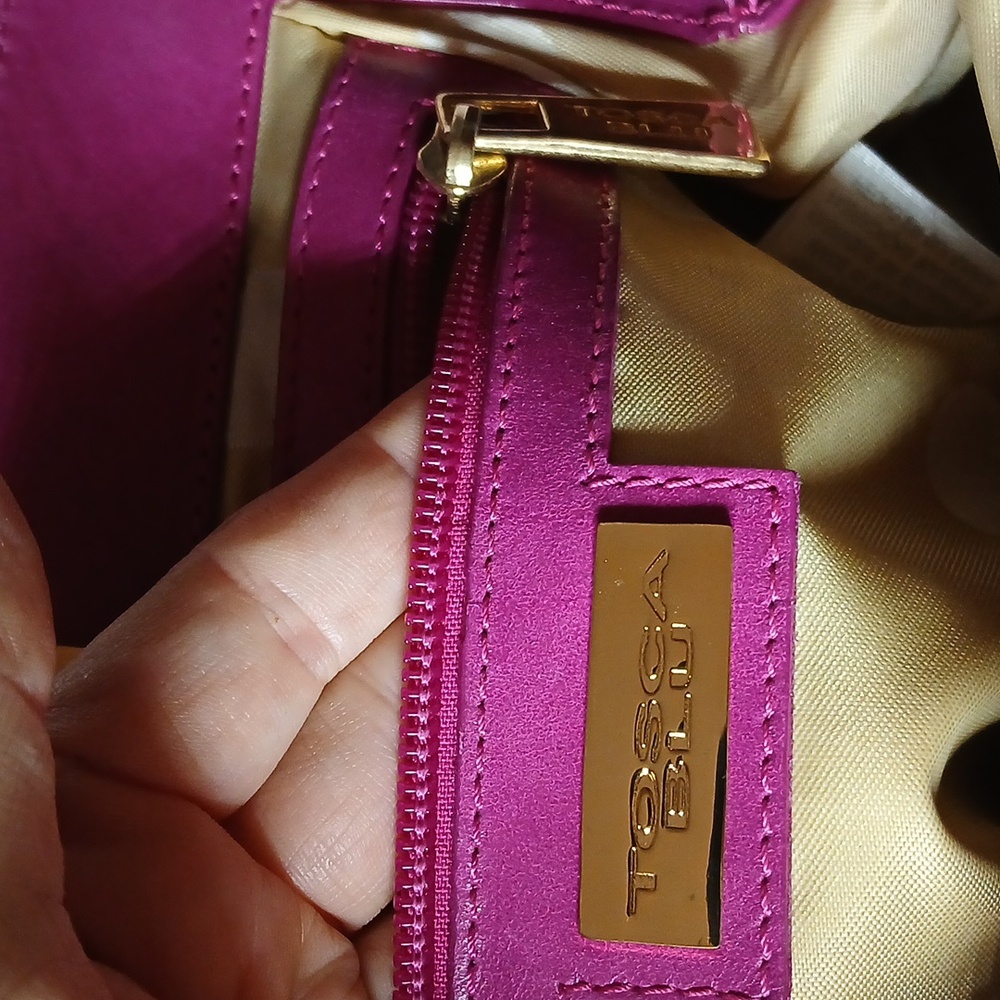 π Tosca Blu Bright Fuchsia Leather Shoulder Bag Structured and Chic 2-Way - Picture 9 of 11